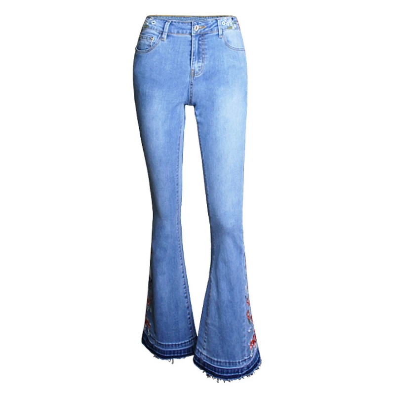 Новые зимние отбеленные вышитые цветы Высокая талия женские узкие джинсы джинсовые расклешенные джинсы широкие джинсы для женщин
