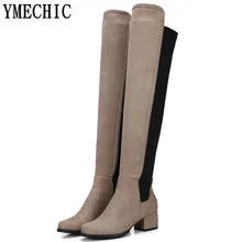 YMECHIC/высокие сапоги до бедра на среднем толстом каблуке, 5 цветов, большие размеры; сезон осень-зима; женские эластичные сапоги; Bota Feminina; женская обувь;