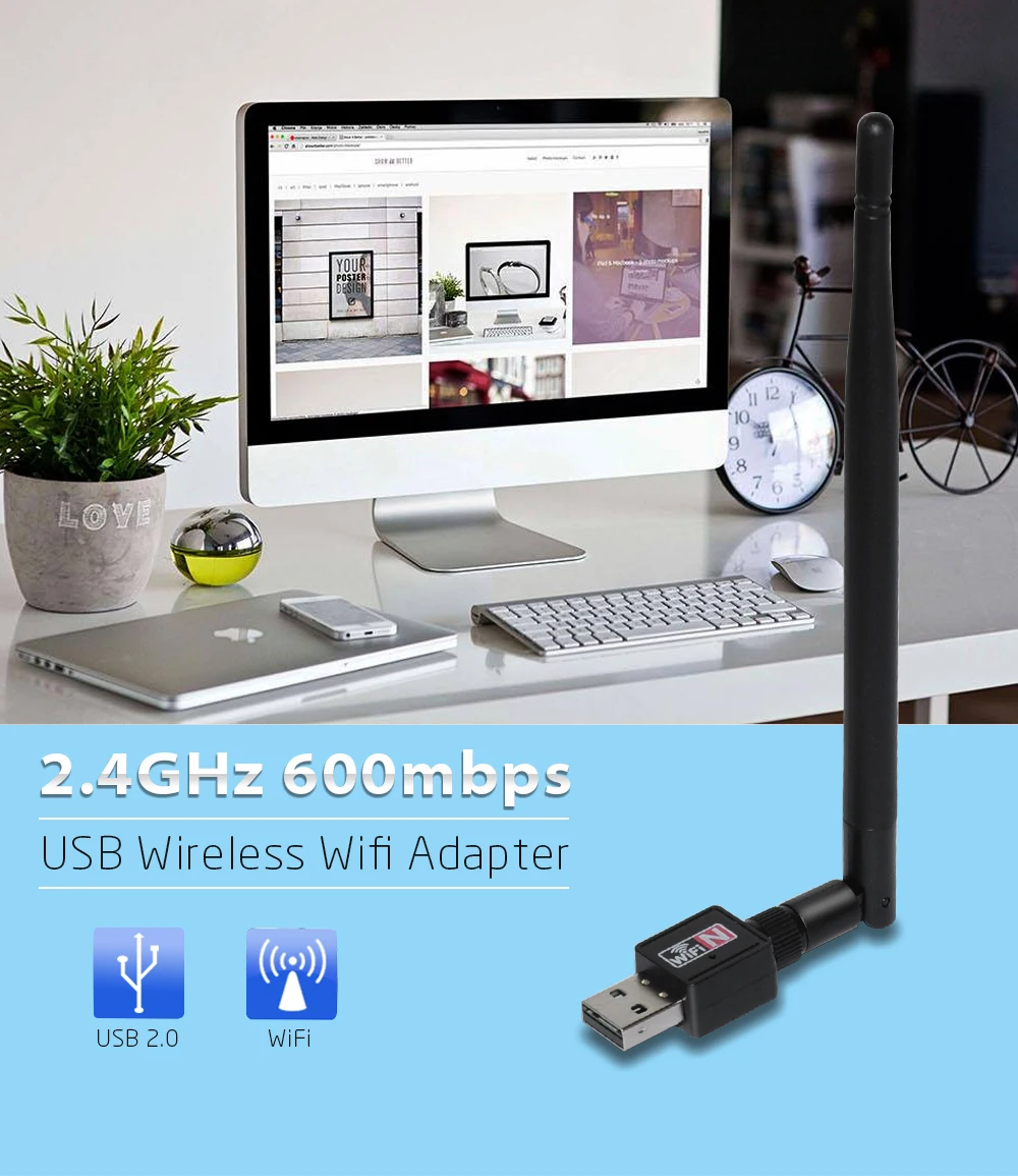 2,4 ГГц USB беспроводной Wifi адаптер 600 Мбит/с 802,11 USB Ethernet адаптер сетевой карты Wi-Fi приемник для Windows Mac PC