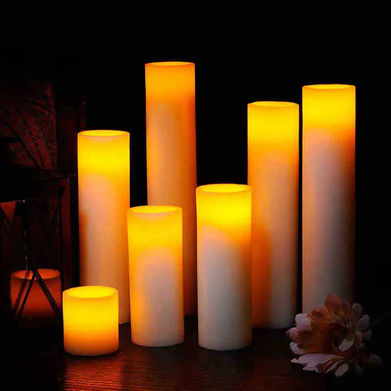 

10pcs D5CM Different Size Flameless Yellow Flickering Light LED Candles Romantic Wedding Party Christmas Romantic Night Lamps