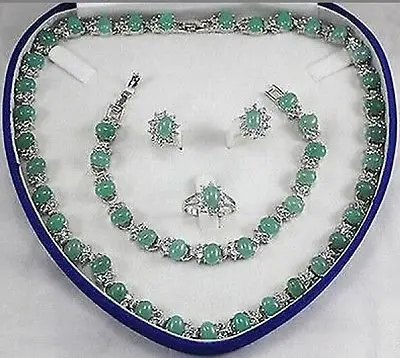 

Hot sale Natural Light Green Jade Necklace Bracelet Earring Ring Jewelry Sets