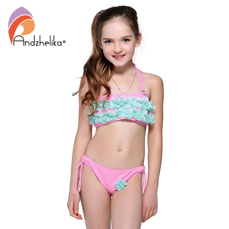 

Andzhelika Bikini Children's Swimwear Solid Flowers Swimwear Summer Two Piece Kid Swimsuit Girls Beach Bathing Suit AK1657