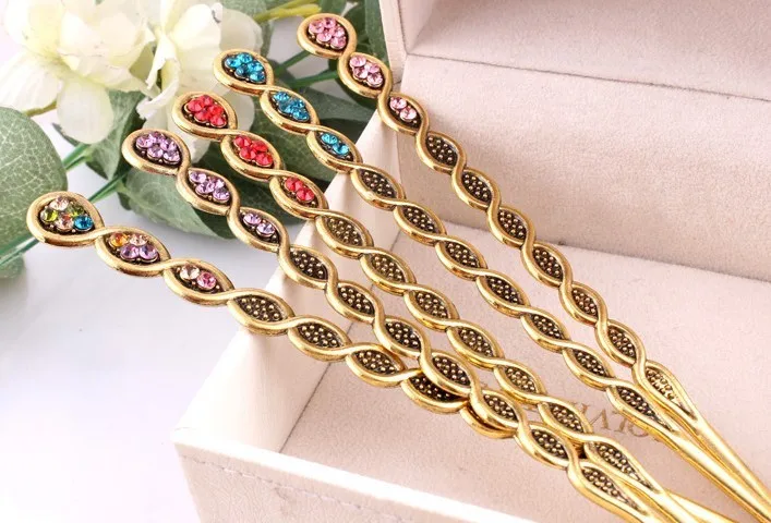 (Min.Order $10) Vintage Classic Hairpins Top Quality Alloy both Side Rhinestones Hair pins Fshion ladies hair ornaments | Украшения и