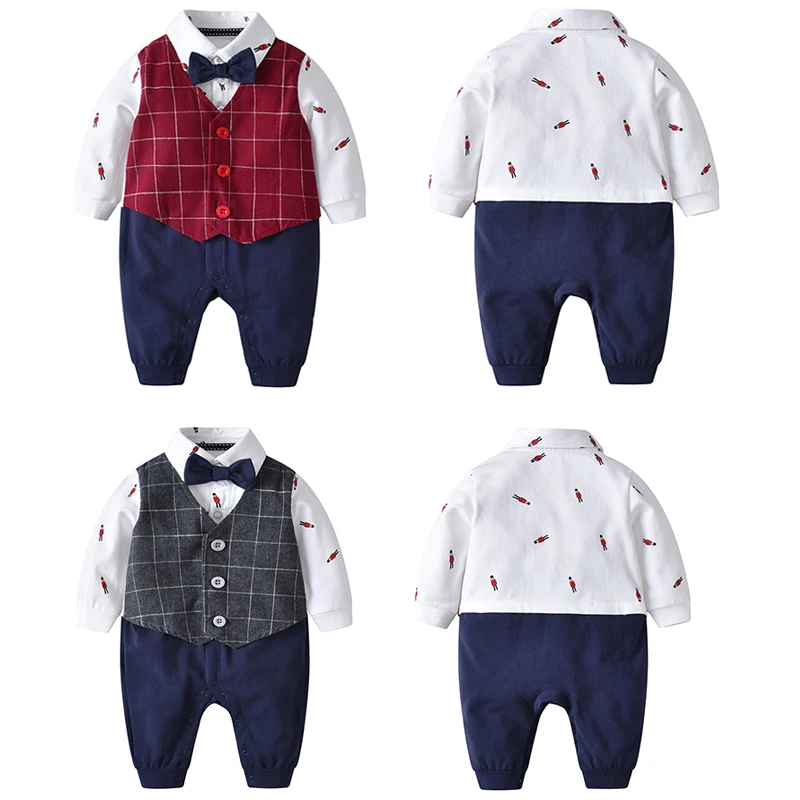 Spring/Fall Fashion Infant clothing Baby Suit Babyboy Clothes Set Gentleman Bow Tie Romper Long Sleeve Toddler Set