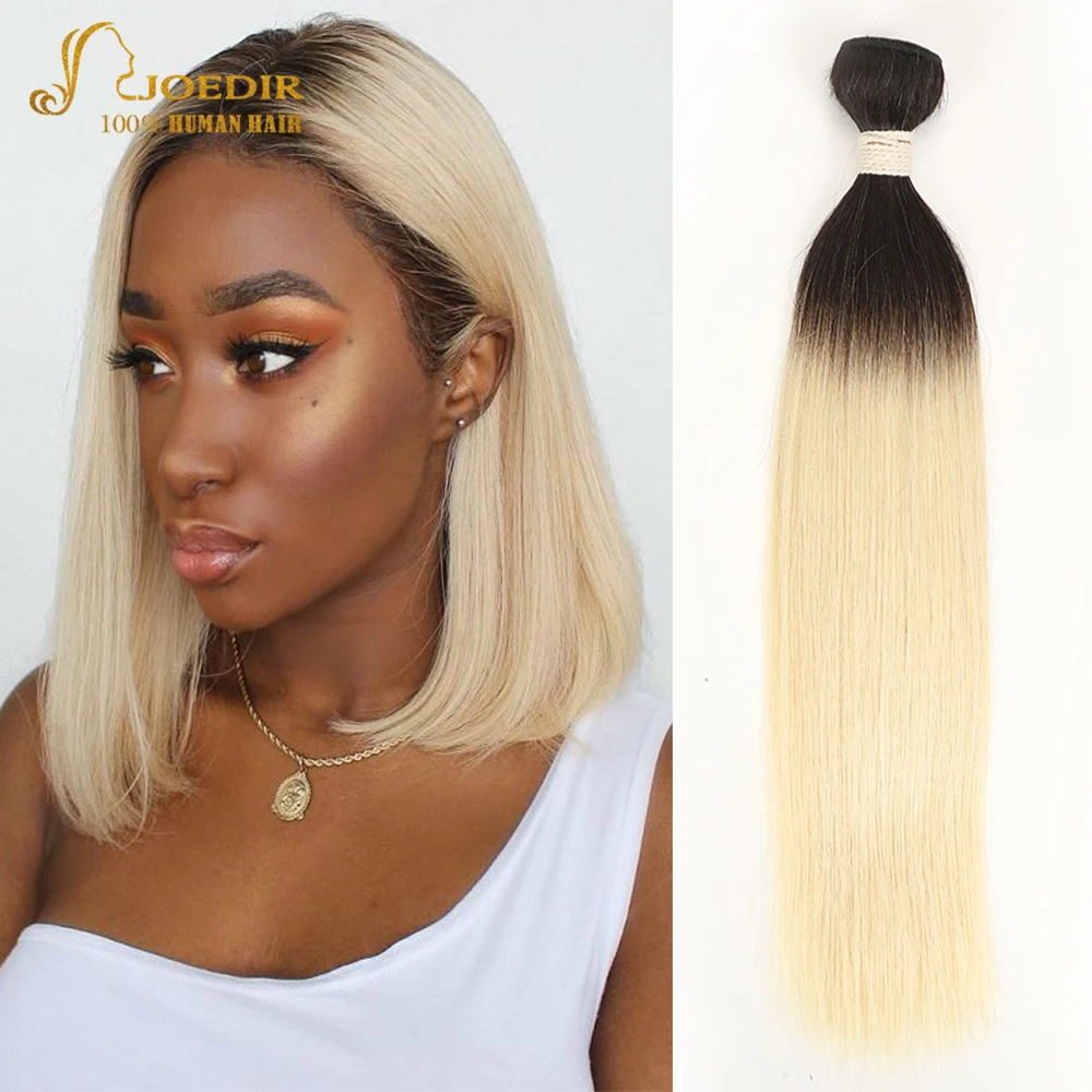 Joedir Pre-Colored Brazilian Remy Hair Straight Human Hair Weave Bundle Deal T1B 613 Lightest Blonde 30 inch Ombre Hair Bundles