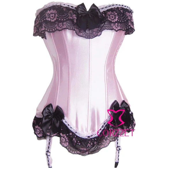 Brand New Body Sculpting Satin Boned Lace up Back Pink Bow Corset
