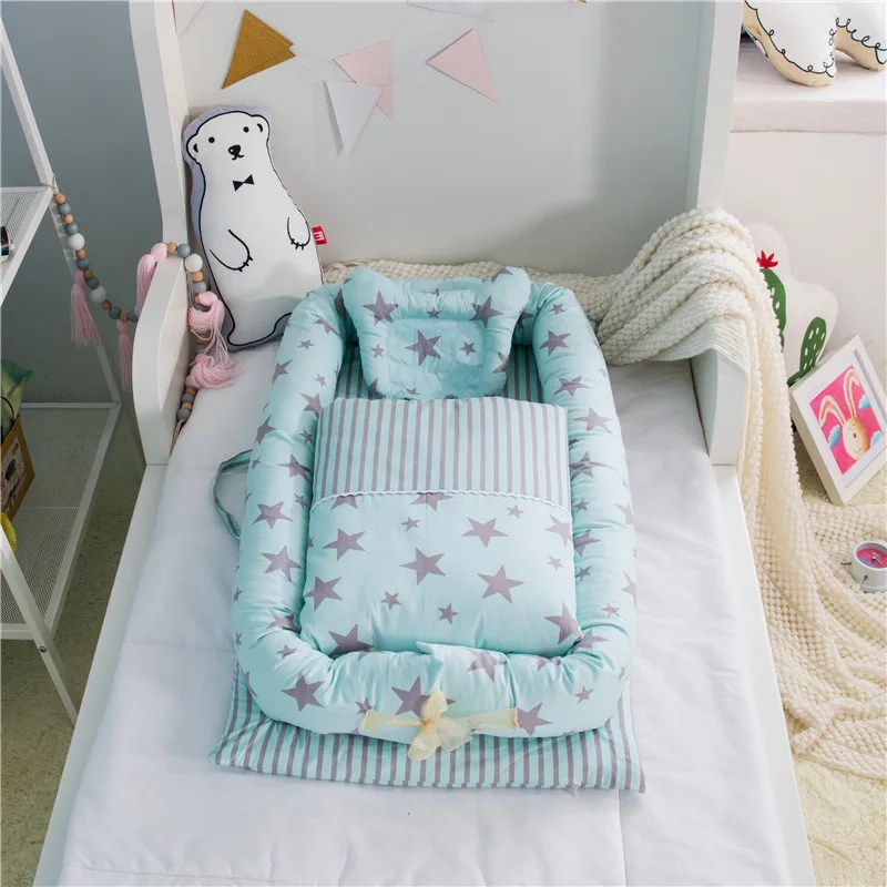 6 комплектов хлопок детская кровать колыбель кроватка мягкий теплый матрас портативная кровать предотвращает давление для ребенка с одеялом - Цвет: BLUE STAR