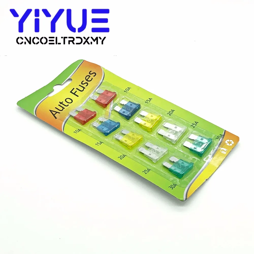 10 PCS Fuse Car Kit Assorted Auto Car Truck Standard Medium Blade Fuse Assortment 10A 15A 20A 25A 30A
