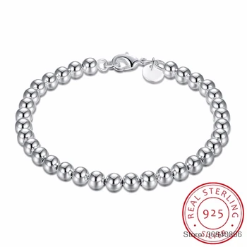 

SMTCAT Famous Brand Fine Jewelry 925 Sterling Silver Handcuff Bracelet For Women 6mm Beaded Bracelet 925 Silver Bracelet
