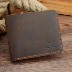 COWATHER Vintage Crazy Horse Genuine Leather Men's Wallet - Slim Cowboy Design with Free Shipping (624 cross coffee)