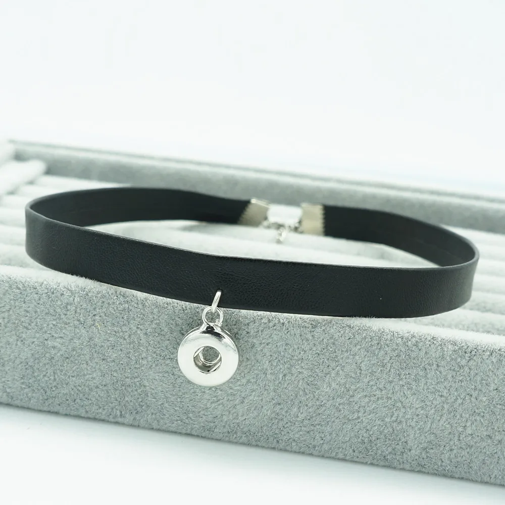 

NEW Fashion DJ0103 Punk Black Soft Leather Collar Choker Funky trendy snap Necklace fit 12MM charm snap buttons snap jewlery