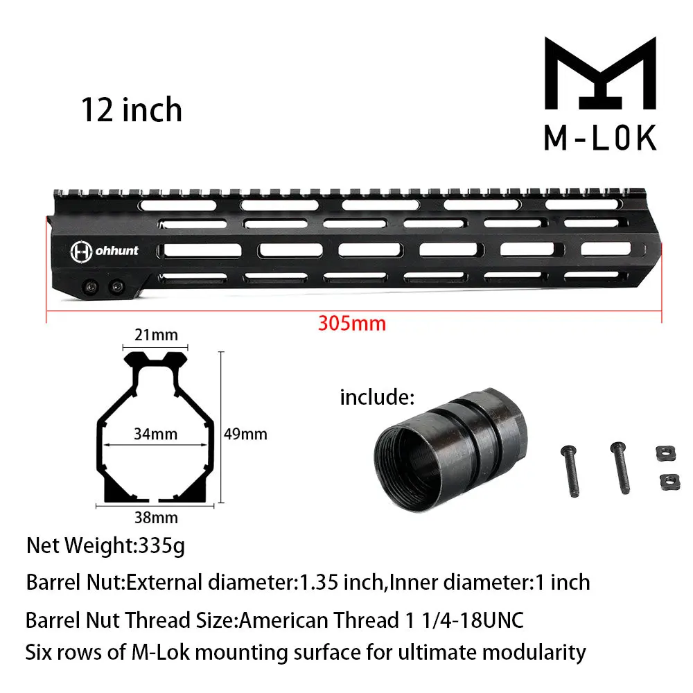 " 9" 1" 12" 13," 15" 1" дюймовый AR15 свободном M-LOK цевье для винтовки для охоты тактический прицел крепление w Сталь гайка - Цвет: MIDG-12CUN