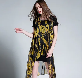 

4XL women chiffon summer dress2017extra large flower print european and american style clothing woman plus size irregular dress