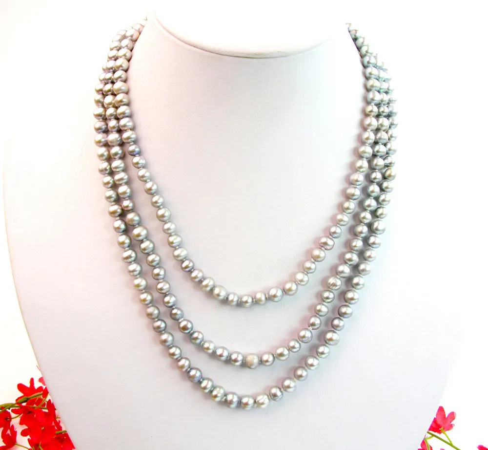 

100 "Long 8mm Silver Gray Round Shell Pearl Necklace