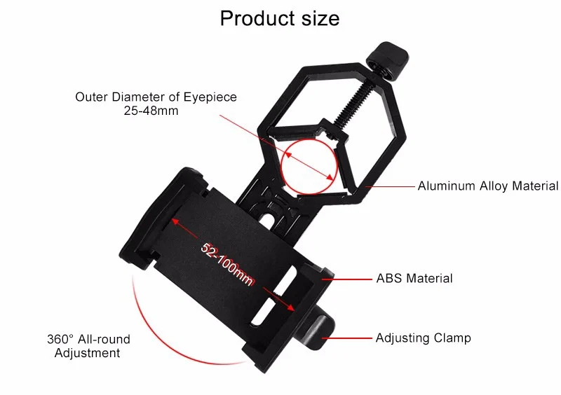 EYESKEY Универсальный кронштейн-адаптер для сотового телефона-Совместимость с бинокулярным монокулярным зрительным телескопом микроскопом