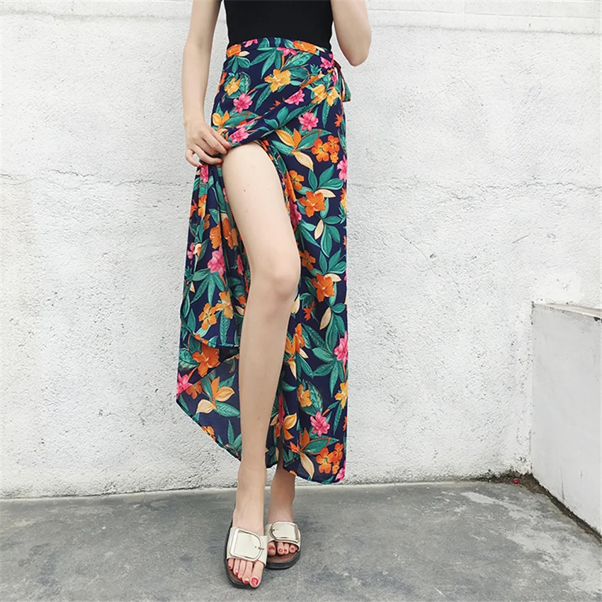 Юбки с высокой талией Летняя Повседневная Корейская версия маленькая Цветочная шифоновая юбка Уличная пляжная одежда falda mujer