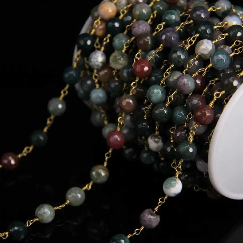 Natural Indian Agate 8mm Faceted Round beads Rosary Chain,Agate Stone