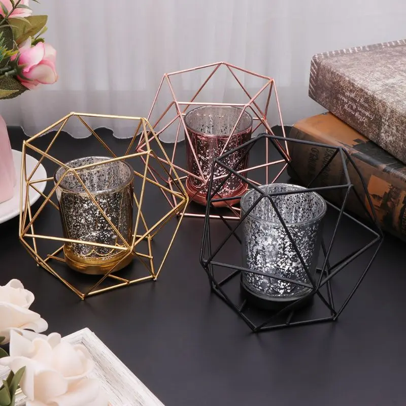 1PC Nordic Style 3D Geometric Candlestick Metal Candle Holder Wedding