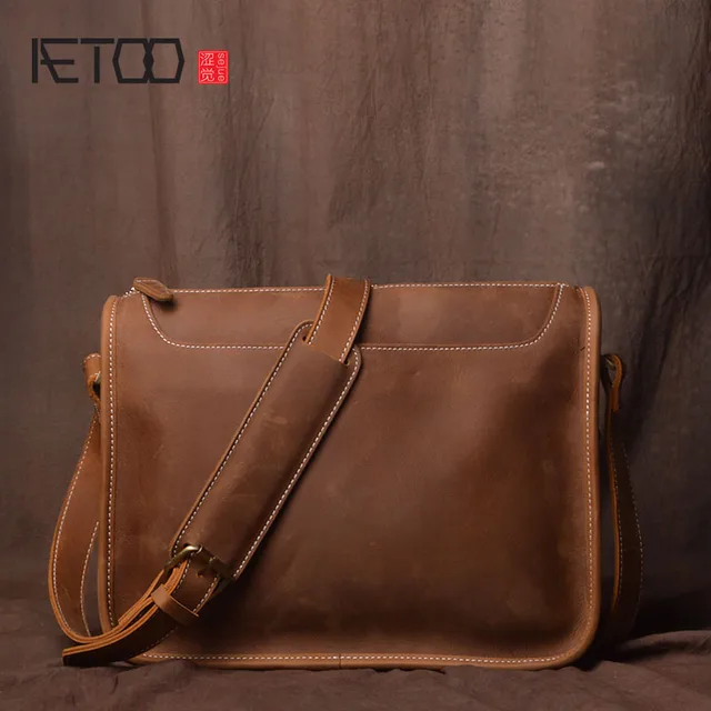 Aetoo Handmade Original Retro First Layer Cowhide Men Bag Casual Mad Aetoo Handmade Original Retro First Layer Cowhide Men Bag Casual Mad Horse Leather Shoulder Simple