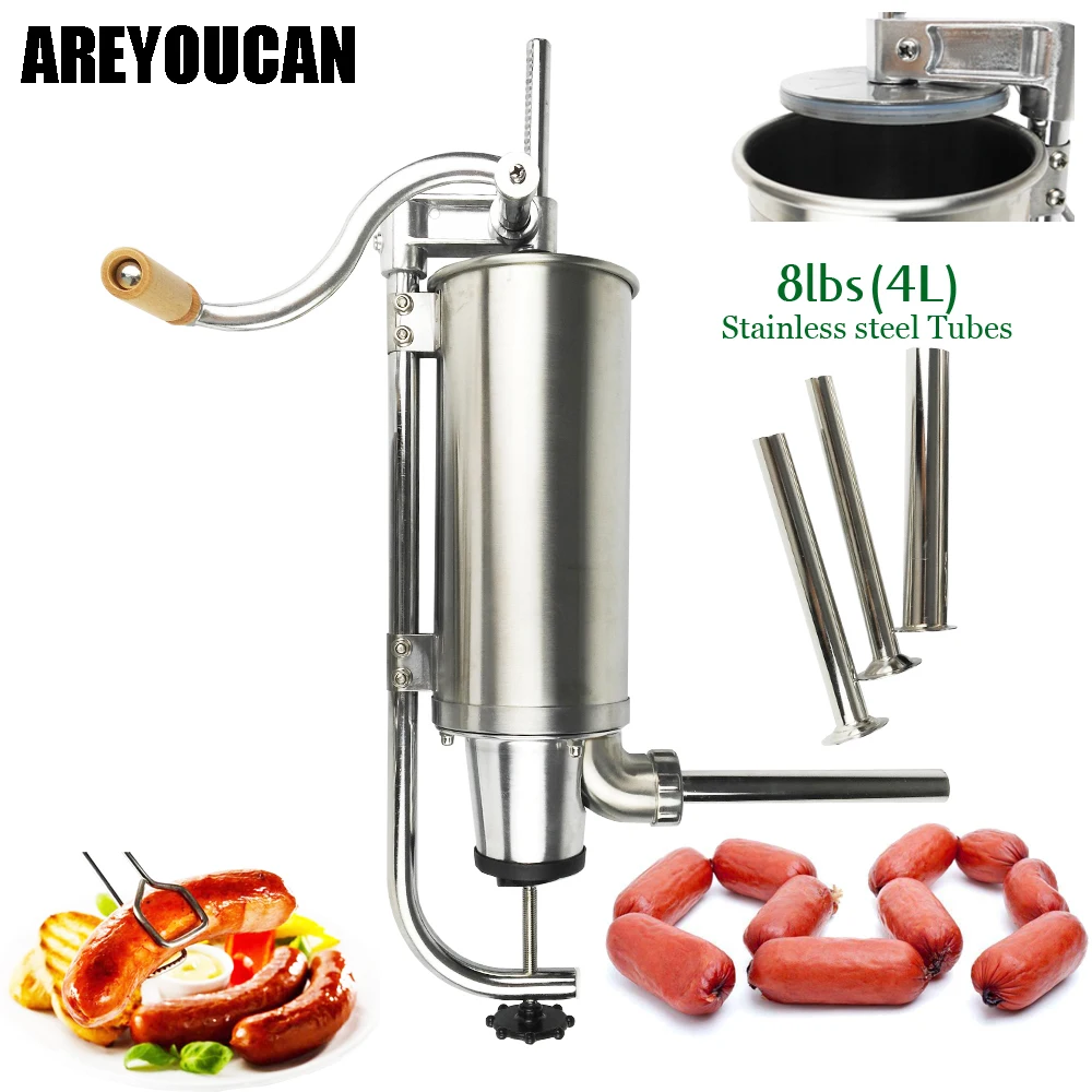 

8lbs/4k'g Stainless Steel Sausage Maker Manual Sausage Stuffer Machine Making Filling Vertical Sausage Filler Meat Processor