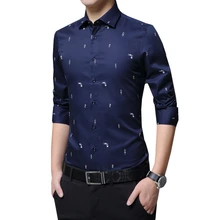 Новые модные мужские повседневные рубашки с рисунком мужские платья с длинным рукавом рубашка Slim Fit Мужская праздничная одежда мужские длинные рубашки 5XL