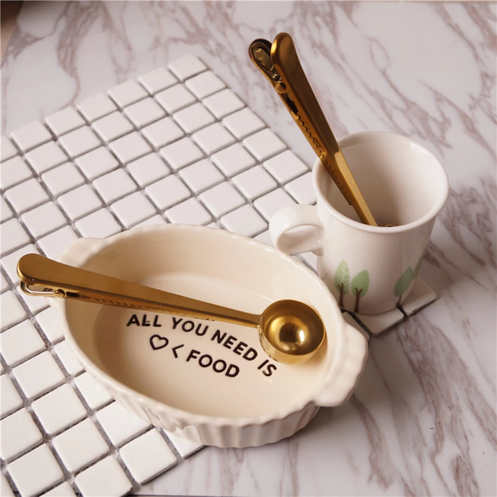 

European style Multifunction spoon sealing clip Measuring Spoon coffee Tea spoon Golden