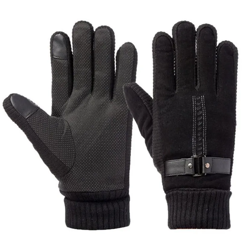 NDUCJSI противоскользящие Guantes мужские зимние перчатки кожаные зимние варежки противоскользящие экраны теплые перчатки грелка для рук шерстяные перчатки - Цвет: G033 B black