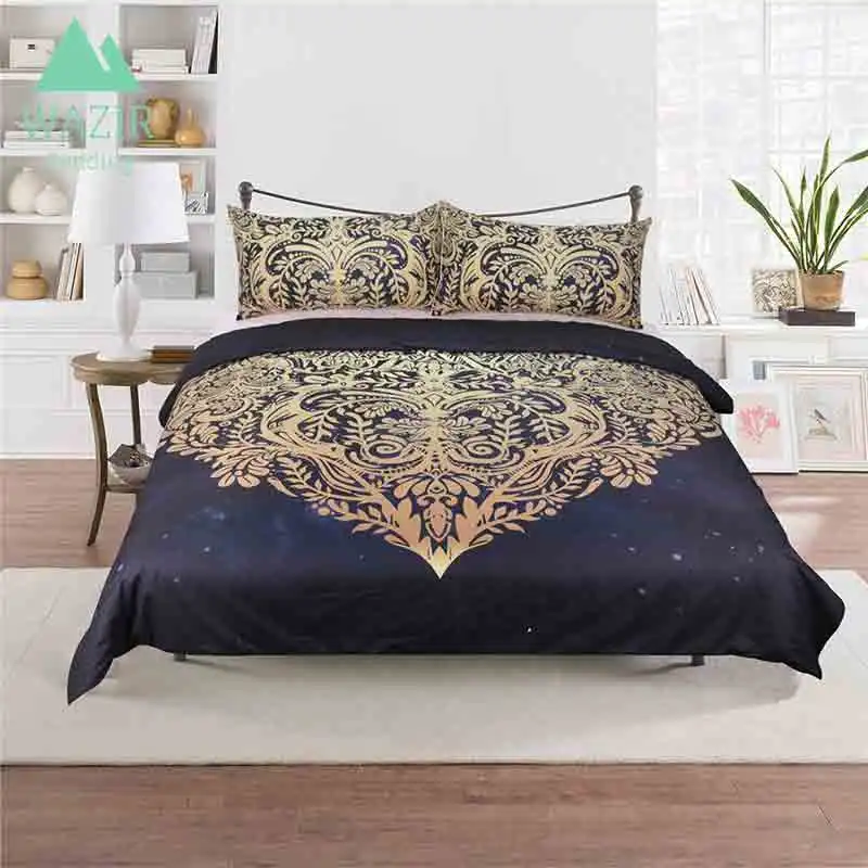 

WAZIR Hot stamping serie Bohemia heart-shaped bedding set Wedding decoration Quilt cover Pillowcase bed sheet Bedroom bedclothes