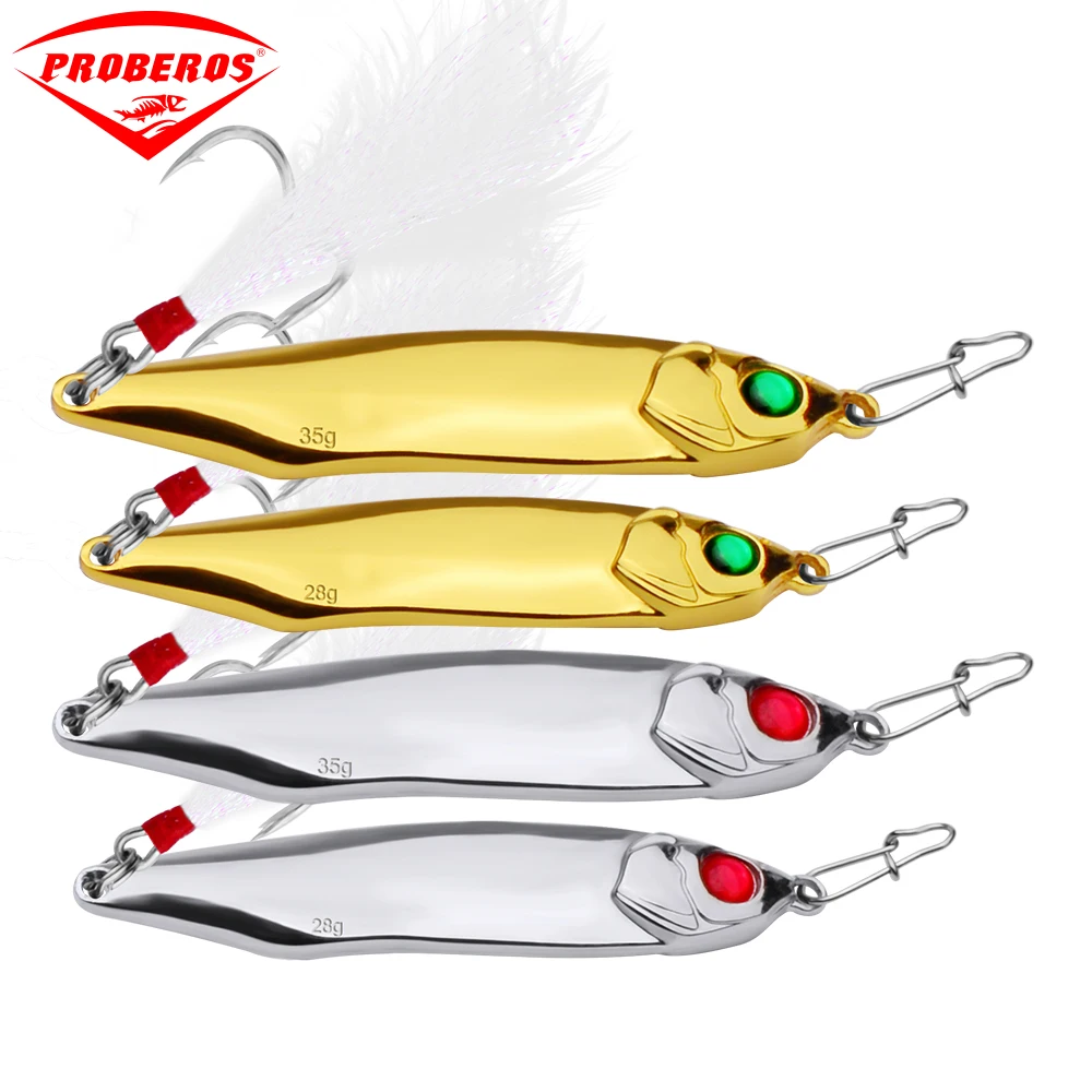 

Proberos 1PC Fishing Lure 10G/15G/20G/28G Metal Jips Fishing Bait 2 Colors Spoon Bass Baits 6# Hook Fishing Tackle