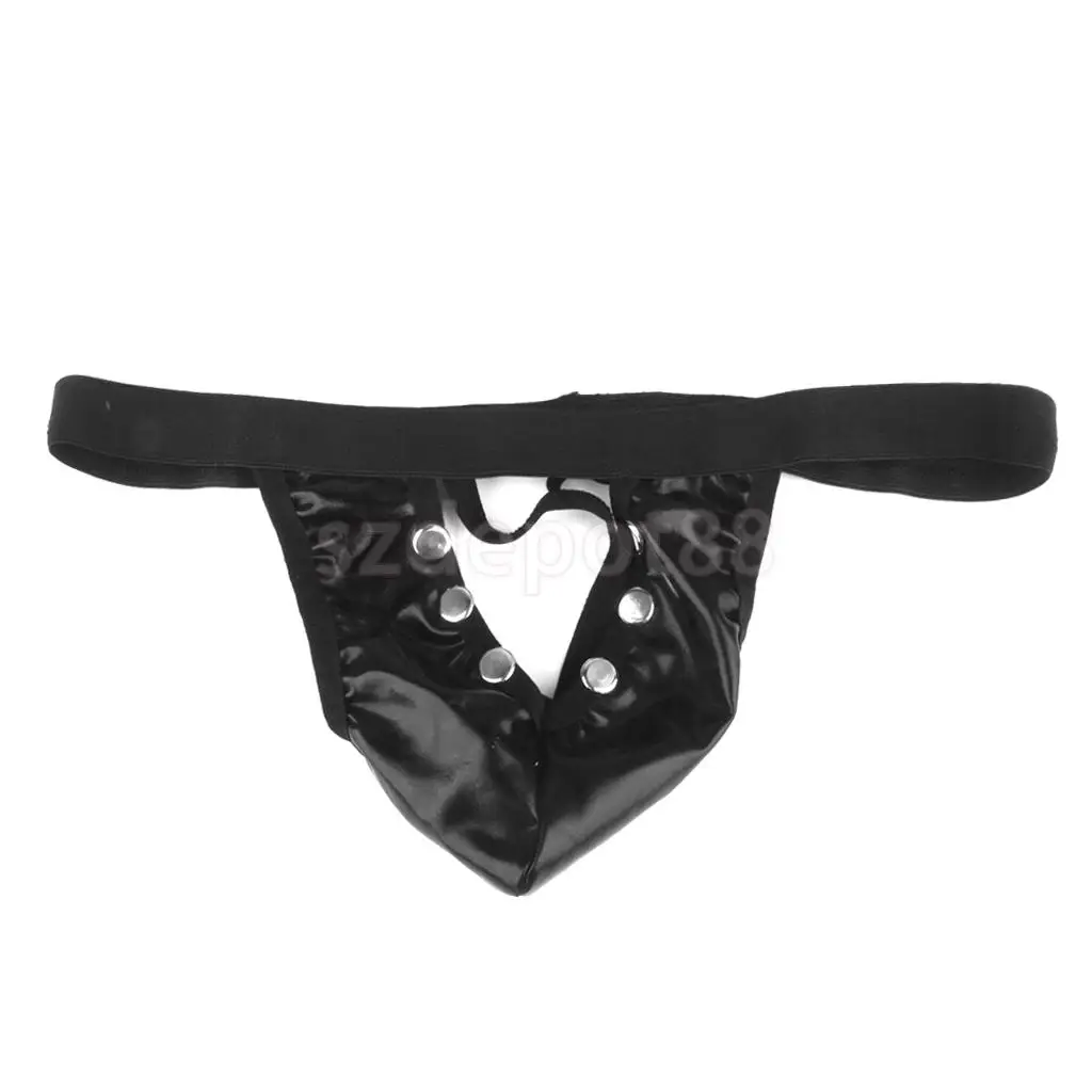 

SPMART Men Imitation Leather G-string Thong Trunks Underwear Jockstrap T-back Black