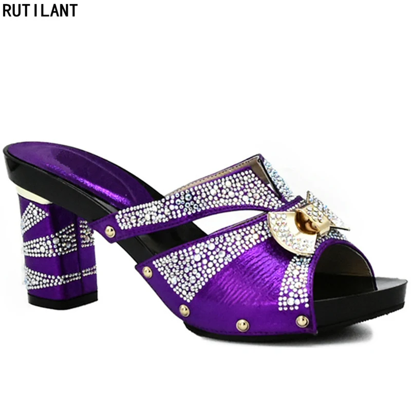 

Latest Purple Color Italian Women Sandals Shoe for Party African Wedding Low Heels Slip on Women Pumps High Quality Wedding Shoe
