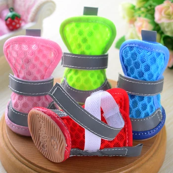 4pcs/Set Casual Pet Dog Mesh Shoes Reflective Boots For Small Dogs Teddy Chihuahua Puppy Pets Anti-Slip breathable Shoes 6 Color