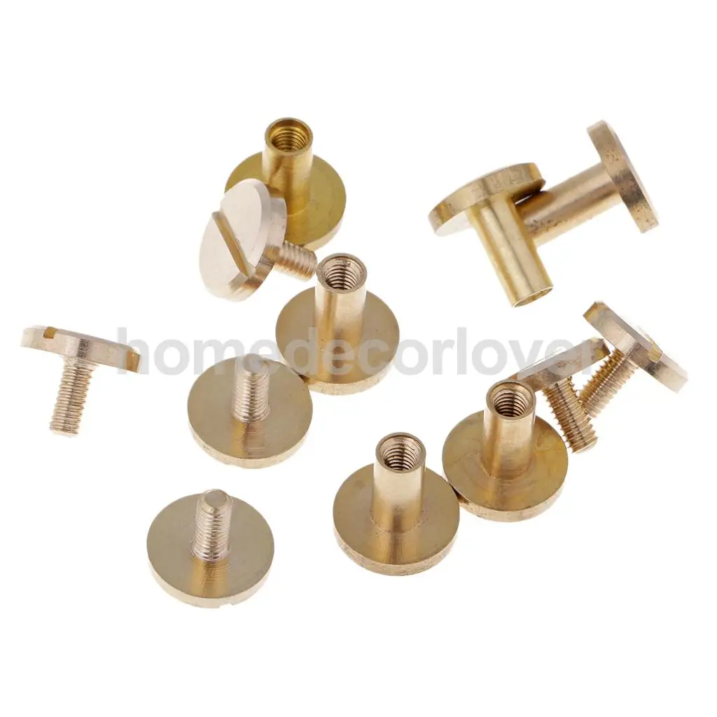 6 Sets Solid Brass Flat Round Head Stud Screwback Leather Craft Chicago Screws