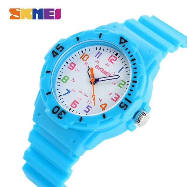 SKMEI Топ люксовый бренд детские повседневные часы кварцевые наручные часы водонепроницаемые желе детские часы для мальчиков часы наручные часы для девочек - Цвет: Blue