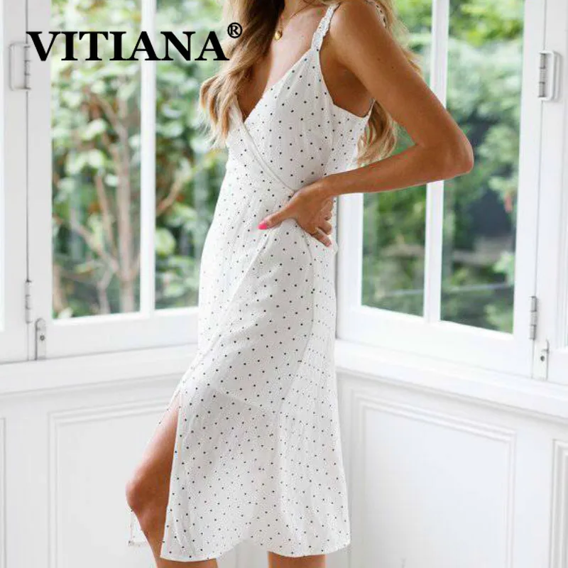 VITIANA Women White Beach Party Dress Summer 2019 Female Dot Print Strapless Spaghetti Strap Lace Up Sexy Dresses Vestidos VITIANA Women White Beach Party Dress Summer 2019 Female Dot Print Strapless Spaghetti Strap Lace Up Sexy Dresses Vestidos