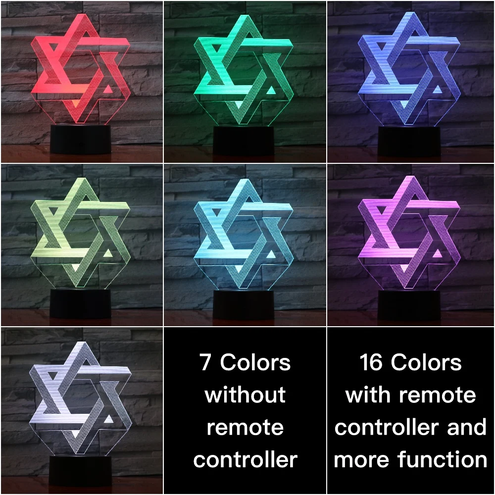 Novelty Lights Star of David Bedroom Decorative 3d Lamp Child Baby Nightlight Cool Kids Gift 3D Illusion Led Night Light Lamp
