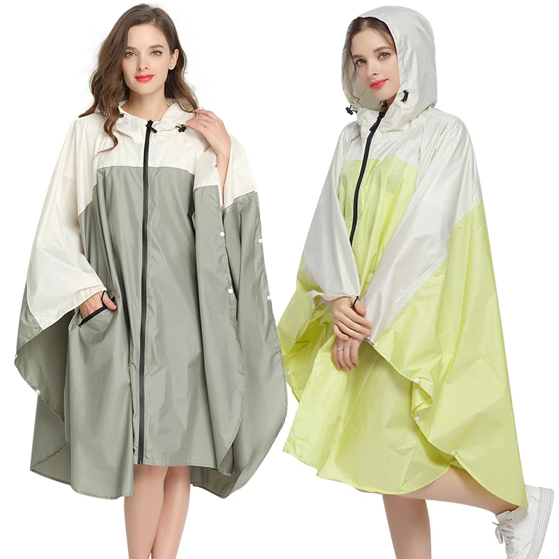 Tanie Damskie poncho przeciwdeszczowe płaszcz wodoodporny Sty płaszcz przeciwdeszczowy peleryna z kapturem i zamkiem błyskawicznym do uprawiania turystyki pieszej jazda na rowerze Freesmily