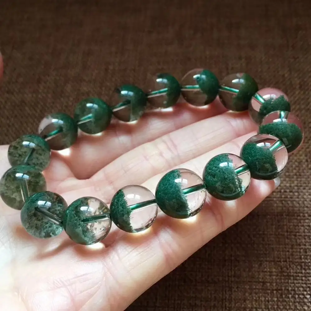 

Top Quality Natural Green Phantom Quartz Crystal Clear Big Size Round Beads Stretch 13.5mm Women Men Bracelet AAAAA Certificate
