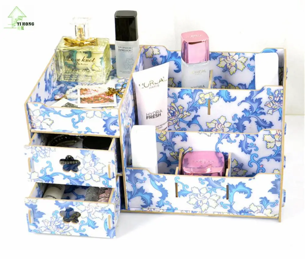 

YIHONG Fashion DIY Desktop Wooden Jewelry Storage box Make Up Drawers Sort out Storage Box Pen/Pencil Wooden Stationery Case 30c