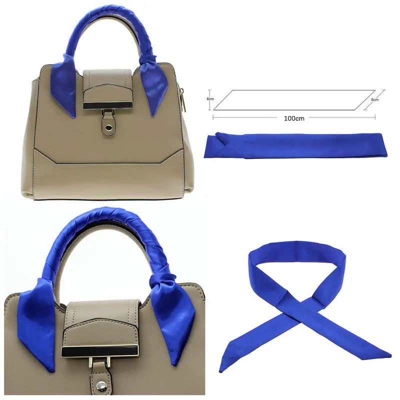 

Cheap Women Fashion Scarves Bag Handle Faux Silk Scraf Small Ribbon Handbag Handle Decor Solid Color 100*4cm