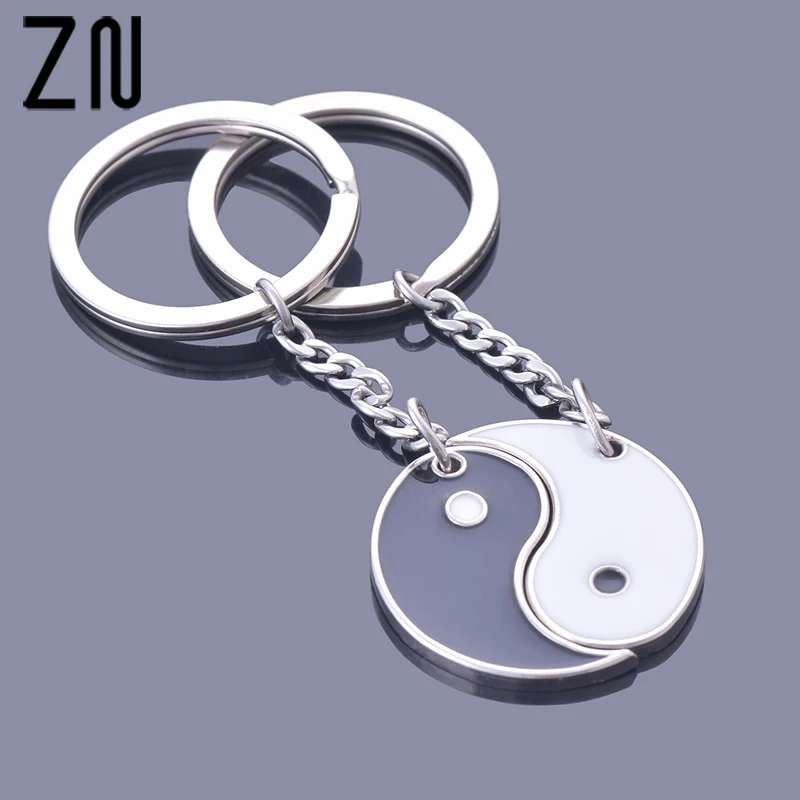

ZN 1 Pair China yin yang Couple Keychain Creative Car Key Rings For Men Women Key Holder