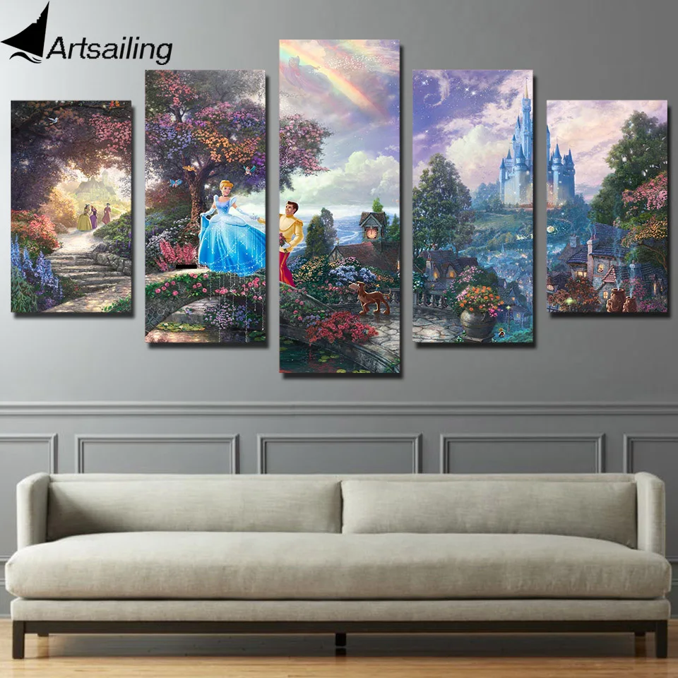

5 Pieces Canvas Art Paintings Printed Cinderellas Castle Wall Art Canvas Modular Living Room Bedroom Home Decoration CU-1074