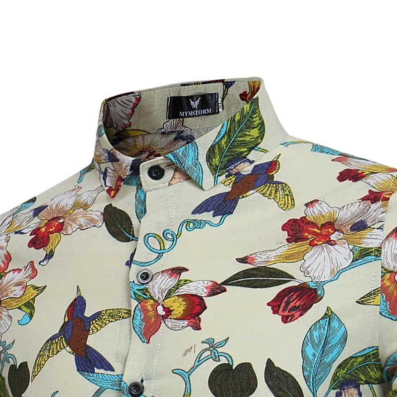 Новинка, весенне-осенняя льняная одежда, рубашки, роскошный цветочный принт с животными, стильная повседневная Гавайская Мужская рубашка с длинным рукавом, Camisas XXXL