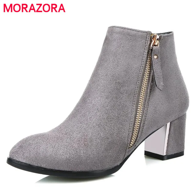 

MORAZORA Plus size 34-43 women boots square heel high heels boots 5.5cm fashion pointed toe ankle boots dress