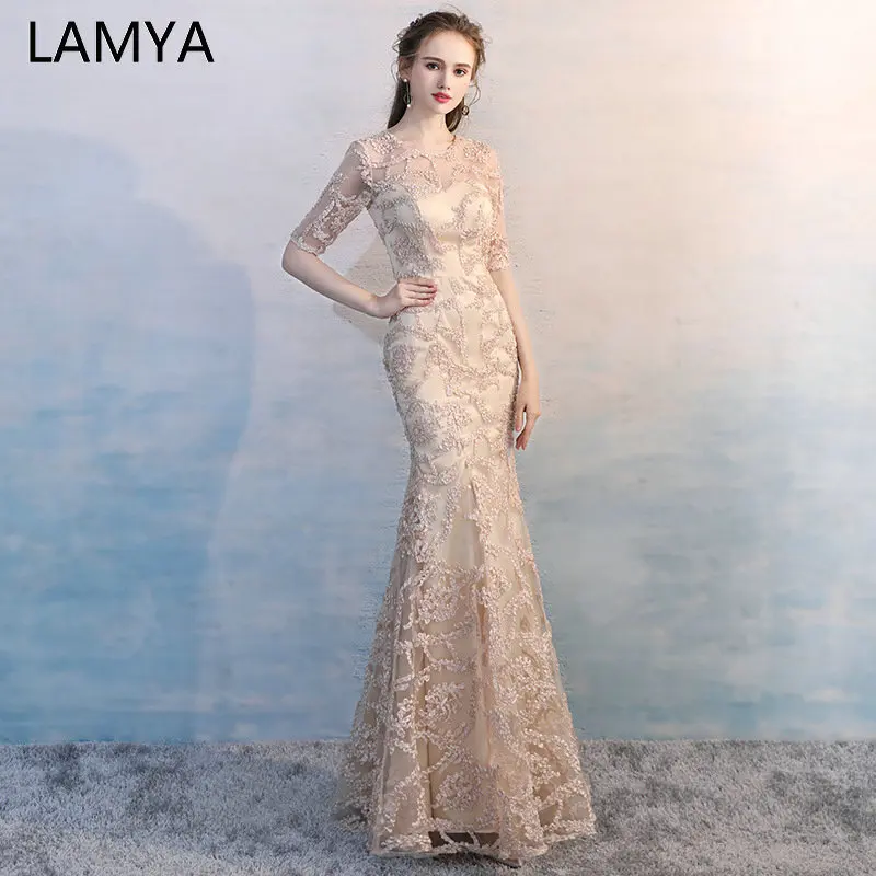 

LAMYA Vintage Mermaid Evening Dresses With Half Sleeve Cheap Plus Size Formal Party Dress Elegant Robe De Soiree