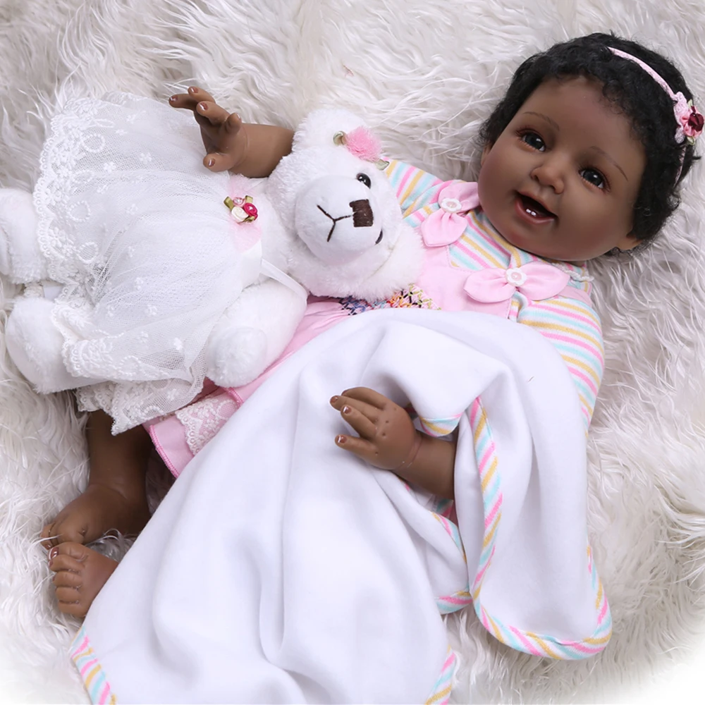 Черная кожа силиконовая ткань Reborn Baby Doll локоны для новорожденных мягкие куклы Bebe