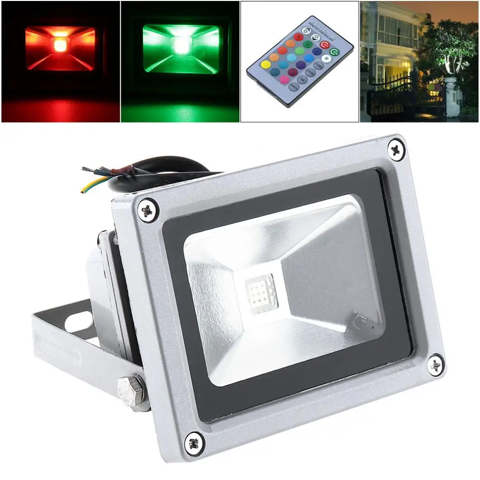 

Outdoor Colorful 10W 1000LM Security Lamp Waterproof IP65 LED RGB Floodlight with Remote Control Support 90-240V for Garden
