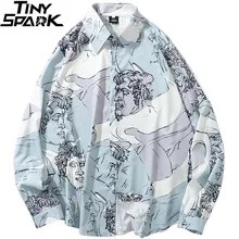 Мужская свободная рубашка в стиле хип-хоп Уличная гавайская рубашка с принтом больших размеров, сезон лето-осень, топы в стиле Харадзюку, тонкая рубашка с длинными рукавами