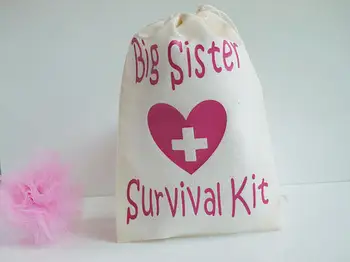 

Big Sister Big Brother wedding Bachelorette Hangover recovery Survival kit favor Muslin bags bridal shower party goodie pouches
