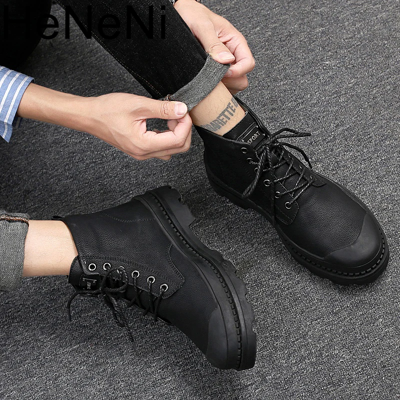 Модные мужские ботинки зимние кожаные ботинки на меху, г. Мужские Теплые повседневные ботинки мужские зимние ботинки на резиновой подошве, со шнуровкой, большой размер 47, на плоской подошве